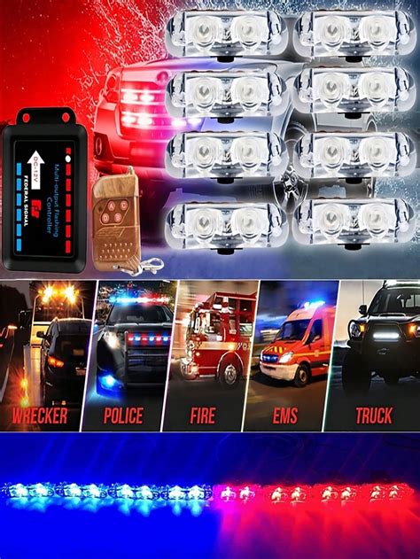 2LED x 8PCS Wireless Remote Car Strobe Light Police Emergency Warning ...