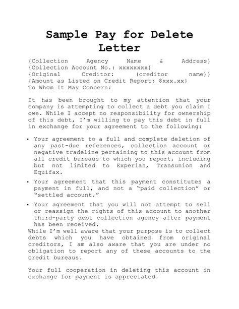 Free Printable Pay For Delete Letter Templates Pdf Word