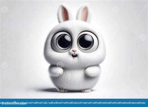 Full Body Funny Portrait Of Surprised White Rabbit With Bulging Big