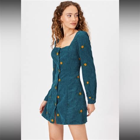 Cider Dresses Cider Floral Print Corduroy Mini Dress Medium Like