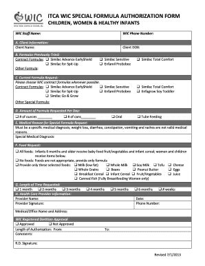 Fillable Online ITCA WIC SPECIAL FORMULA AUTHORIZATION FORM Fax Email