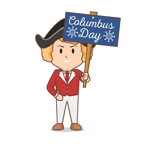 Premium Vector | Cute cartoon columbus vector holding columbus day greeting banner