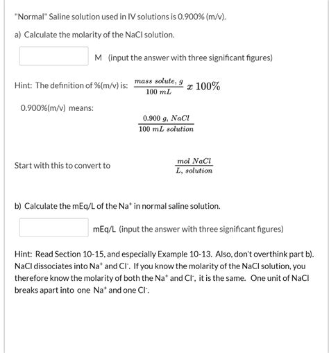 Normal Saline Solution Used In Iv Solutions Is Mv Calculate The