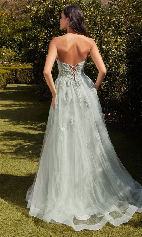 Lace Up Strapless Long Sage Green A Line Prom Dress