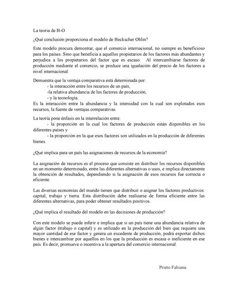 Foro N Teoria H O La Teoria De H O Qu Conclusi N Proporciona