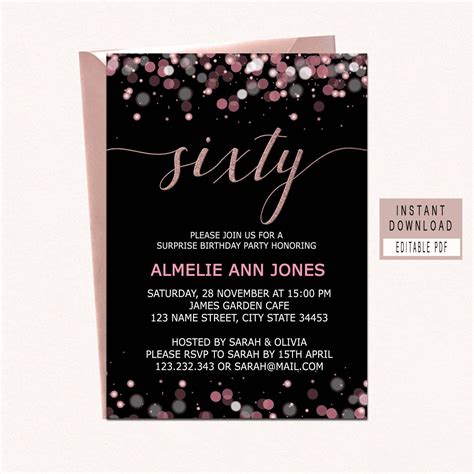 60th Birthday Invitations Instant Download Sixty Birthday Etsy