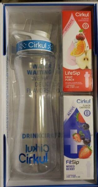 Cirkul Plastic Water Bottle Starter Kit With Blue Lid 22oz And 2 Flavor