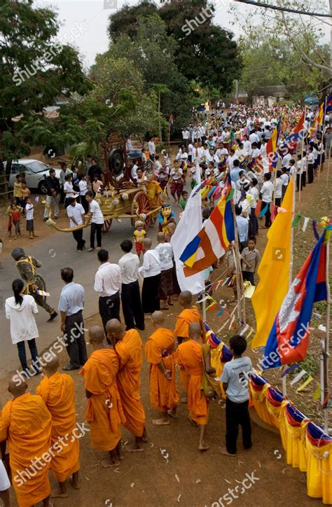 Cambodians Buddhist Monks March Prayer During Editorial Stock Photo