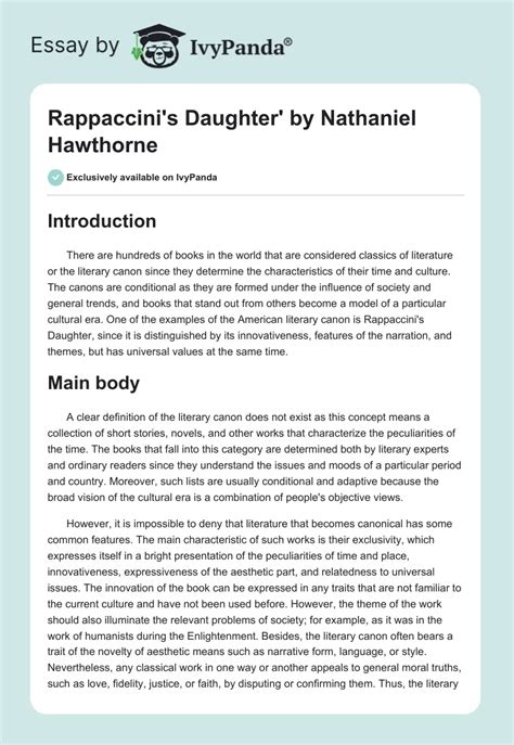 Rappaccinis Daughter By Nathaniel Hawthorne 858 Words Essay Example