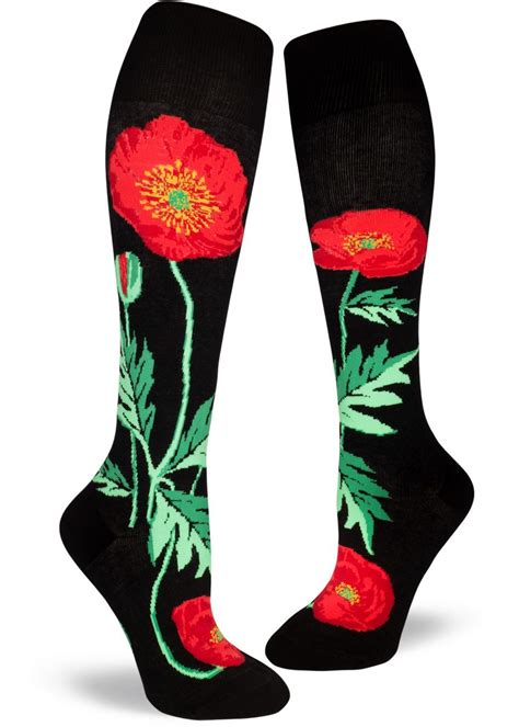 Bold Poppies Knee High Socks Black Modsocks