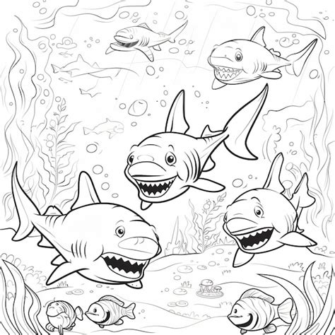 A Drawing Of Sharks And Sharks With The Words Shark And Shark Premium