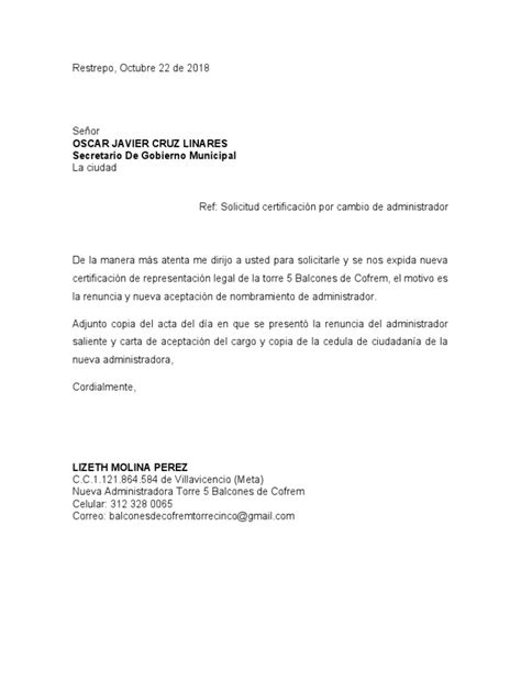 Carta Cambio De Administrador Pdf