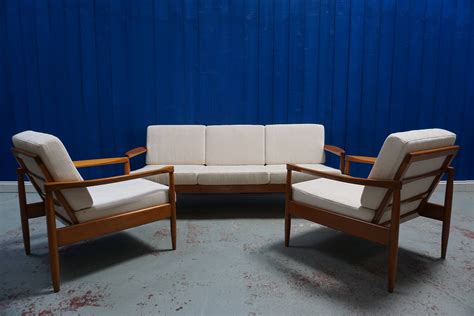 Mid Century Modern Danish Living Room Set With Sofa