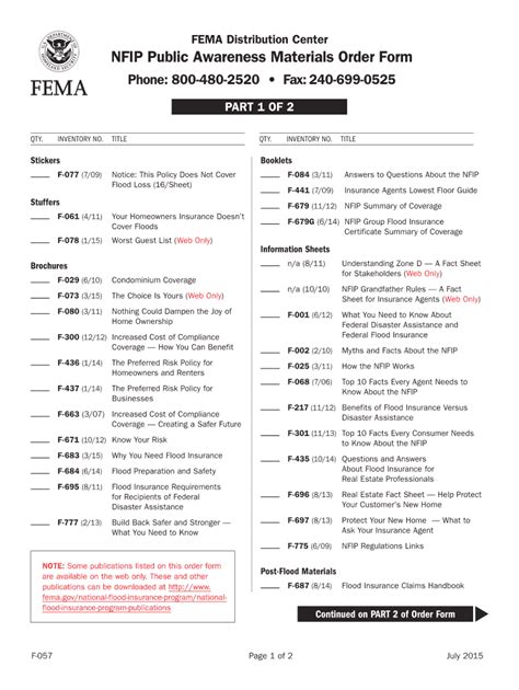 Fillable Online Fema NFIP Public Awareness Materials Order Form