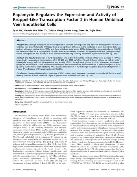 Pdf Rapamycin Regulates The Expression And Activity Of Krüppel Like