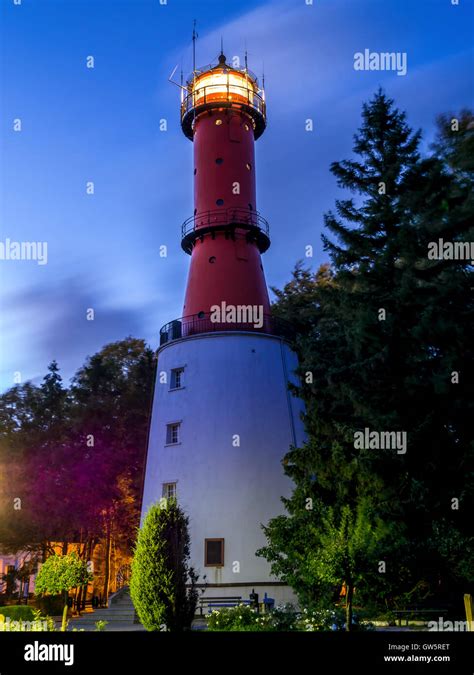 Historical Lighthouse In Rozewie At Night Baltic Sea Coast Pomerania