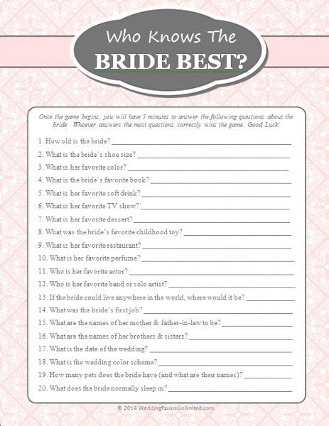 Free Who Knows The Bride Best Game Free Bridal Shower Games Simple