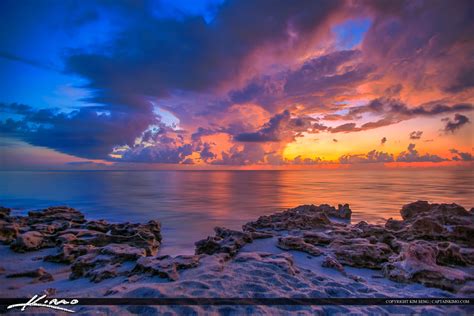 Beach Sunrise Over the Rocks in Tequesta Florida | HDR Photography by Captain Kimo