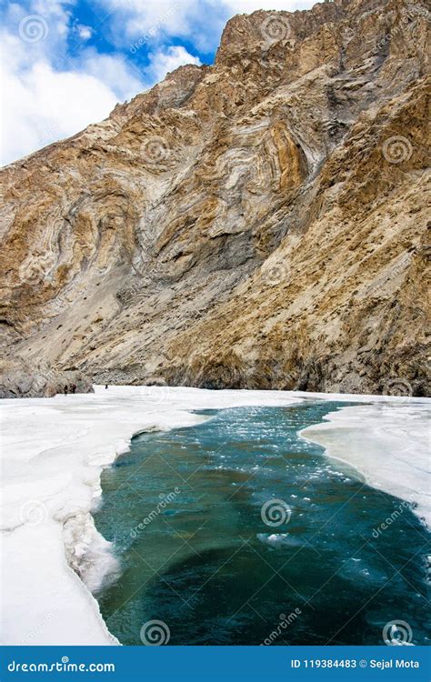 Flowing River. Frozen Zanskar River. Minus Degree Temperature. Ladakh ...