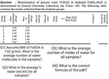 Answered: Q1) Assume MM of FeSO4 is 152 g/mol.… | bartleby