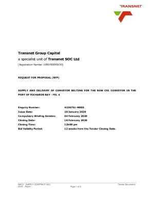 Fillable Online A Specialist Unit Of Transnet Soc Ltd Request For