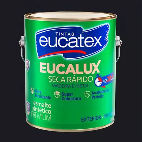 Tinta Eucalux Esmalte Seca Rápido Brilhante Branco 3 6lt Cor Preto