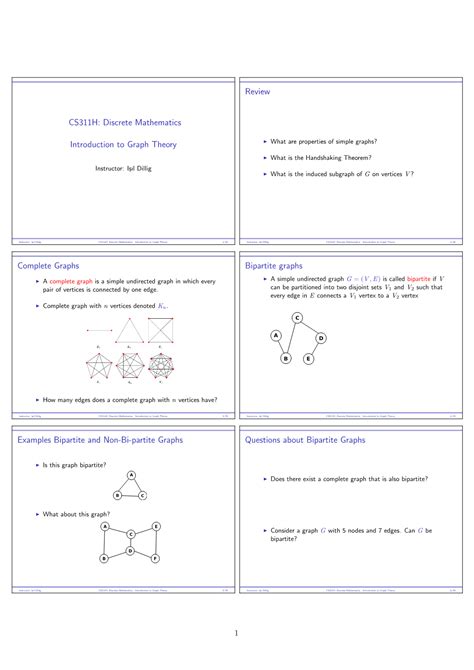 Cs H Discrete Mathematics Introduction To Graph Theory Review