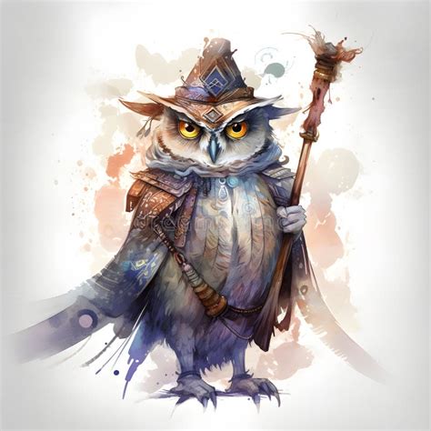 Old Wise Mystical Wizard Owl Ai Generative Illustration Stock