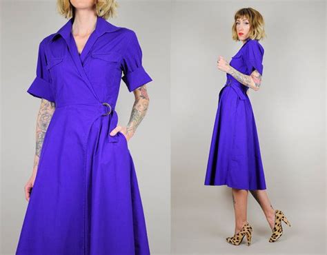 Cobalt Blue Cotton Pocket Wrap Shirt Dress Full Circle Etsy Wrap