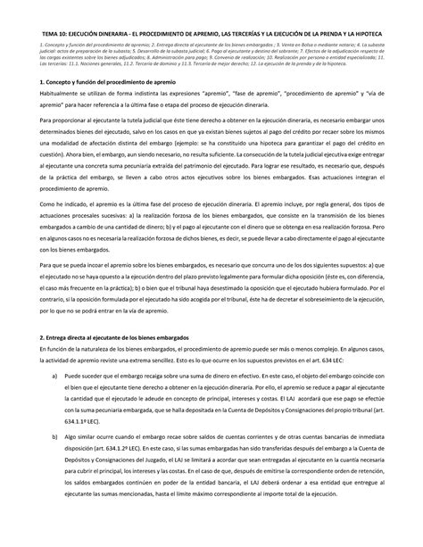 Tema Ejecuci N Dineraria El Procedimiento De Apremio Las