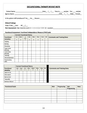 Fillable Online OCCUPATIONAL THERAPY REVISIT NOTE Summitrehab Net Fax