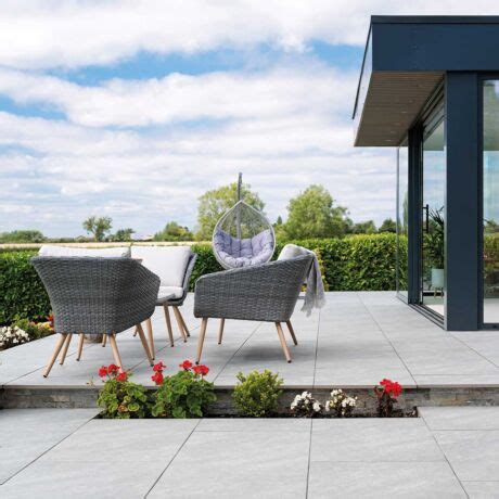 Bourton Steel Grey Patio Porcelain Paving Slabs 600 X 600 X 20 Mm