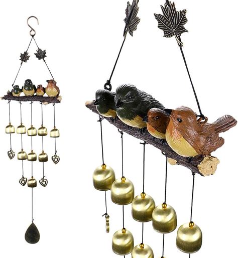 Ignpion Vintage 4 Birds Wind Chime Garden Windchimes For Outdoor Indoor