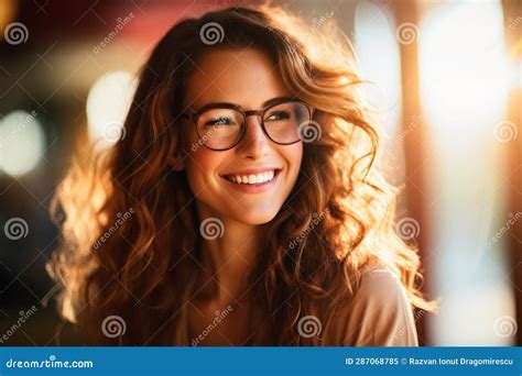 Radiant Elegance Captivating Smile Of A Young Woman Wearing Glasses