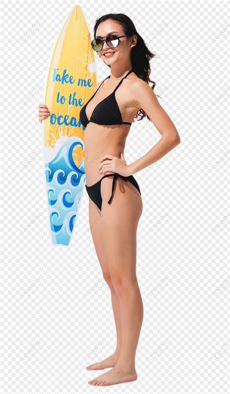 Hermosa Mujer En Bikini Negro Sosteniendo Una Tabla De Surf Png