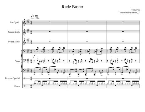 Rude Buster Toby Fox Deltarune Sheet Music For Piano Drum Group Tom Tom Synthesizer