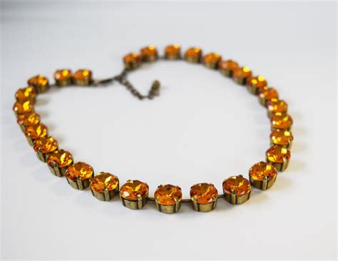 Orange Topaz Collet Necklace | Crystal Riviere Necklace - Small Round – Dames a la Mode