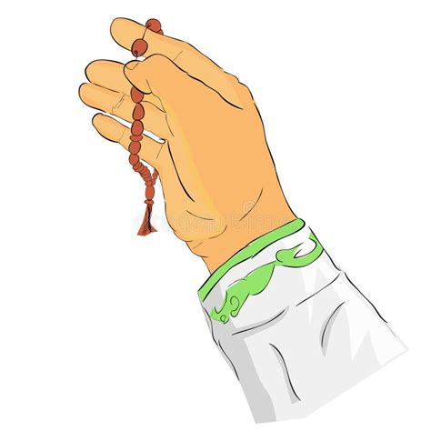 Hand Halten Tasbih Oder Brot Beten Zu Gott Einfachen Vektor Doodle Hand