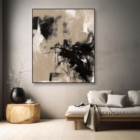 Premium AI Image Wabi Sabi Wall Art Black Beige Abstract Painting