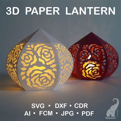 Small 3D Paper Lantern With Roses Template SVG For Cricut Inspire