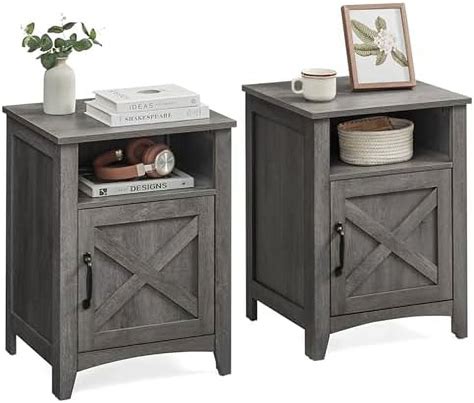 WTYNKAE Farmhouse Nightstand With Barn Door Bedside Table With Side End