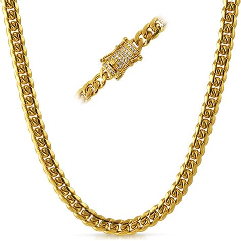 Cz Diamond Lock Cuban Chain 8mm Gold Steel 24 In