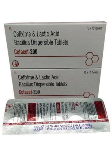 Cefixime And Lactic Acid Bacillus Dispersible Tablet Cefacef 200