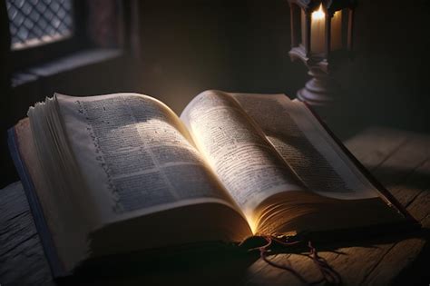 Premium Photo Holy Bible An Open Book Is Reflected In Table Book As A