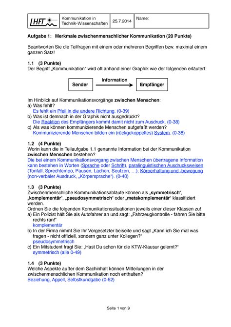 Klausur KTW SS 2014 Musterloesung Kommunikation In 25 7 Name Aufgabe