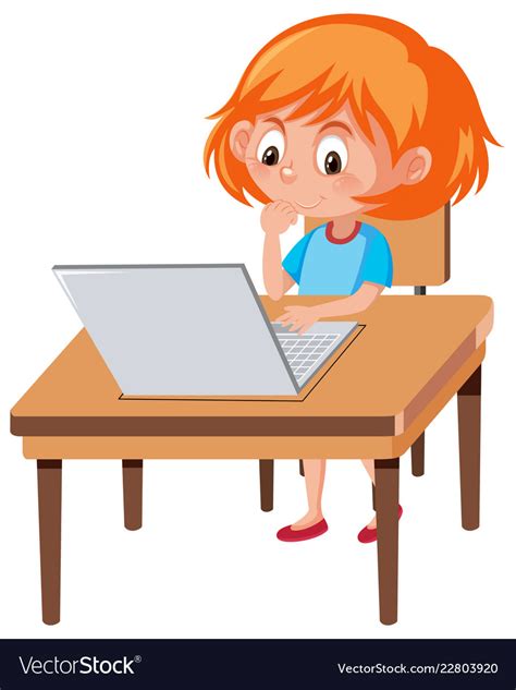 A Girl Using Laptop Royalty Free Vector Image Vectorstock