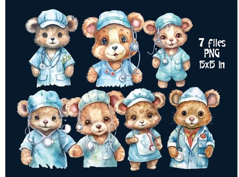 Bear Nurse Clipart PNG Watercolor Baby Sublimation Etsy