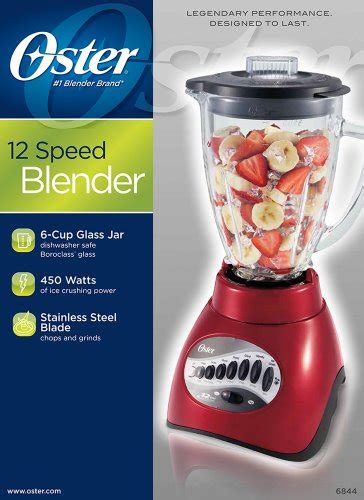 Oster 6844 6 Cup Glass Jar 12 Speed Blender Metallic Red Food