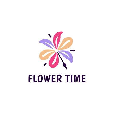 flower time icon logo design template flower  clock combination
