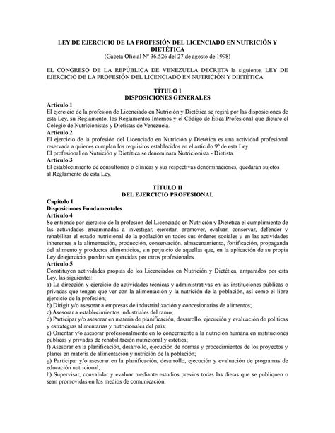 Ley de Ejercicio de la Profesión del Licenciado en Nutrición y